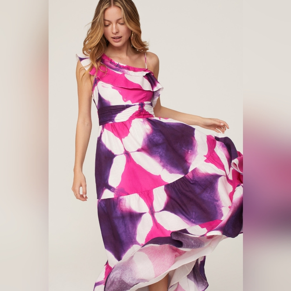 Vibrant One Shoulder Dress in Pink and Purple
